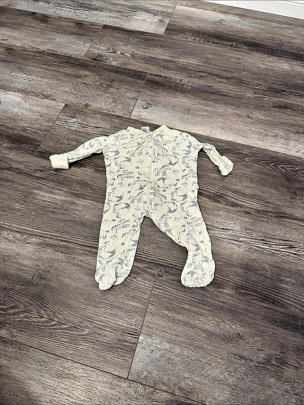 anko Baby Footie Animal Print Cream & Blue Size 3-6M Like New